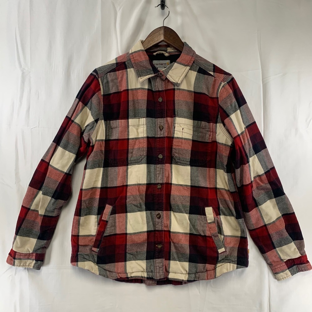 Carhartt Shirt Jacket‎ Womens Medium Red Plaid Fleece Lined 103239 614